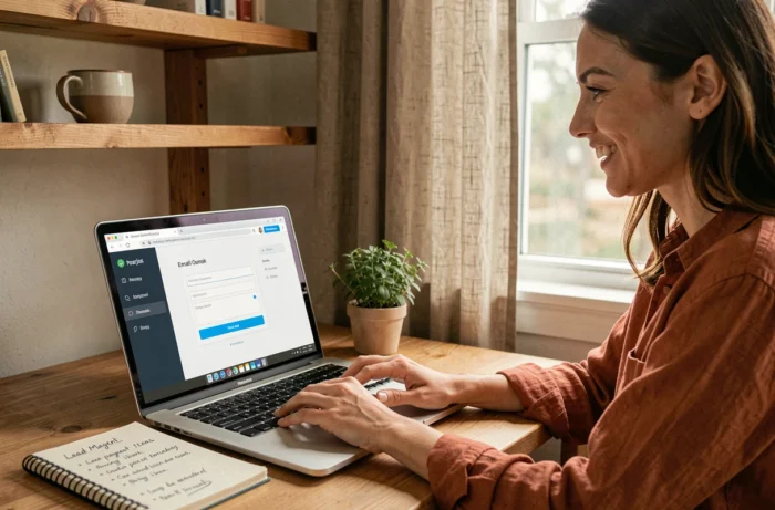 Blogueuse créant un formulaire d'inscription à une liste email dès ses premiers articles sur une plateforme de newsletter