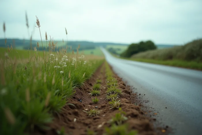 Contraste entre une bordure de route fauchée par un fléau et une prairie fleurie préservée en France rurale