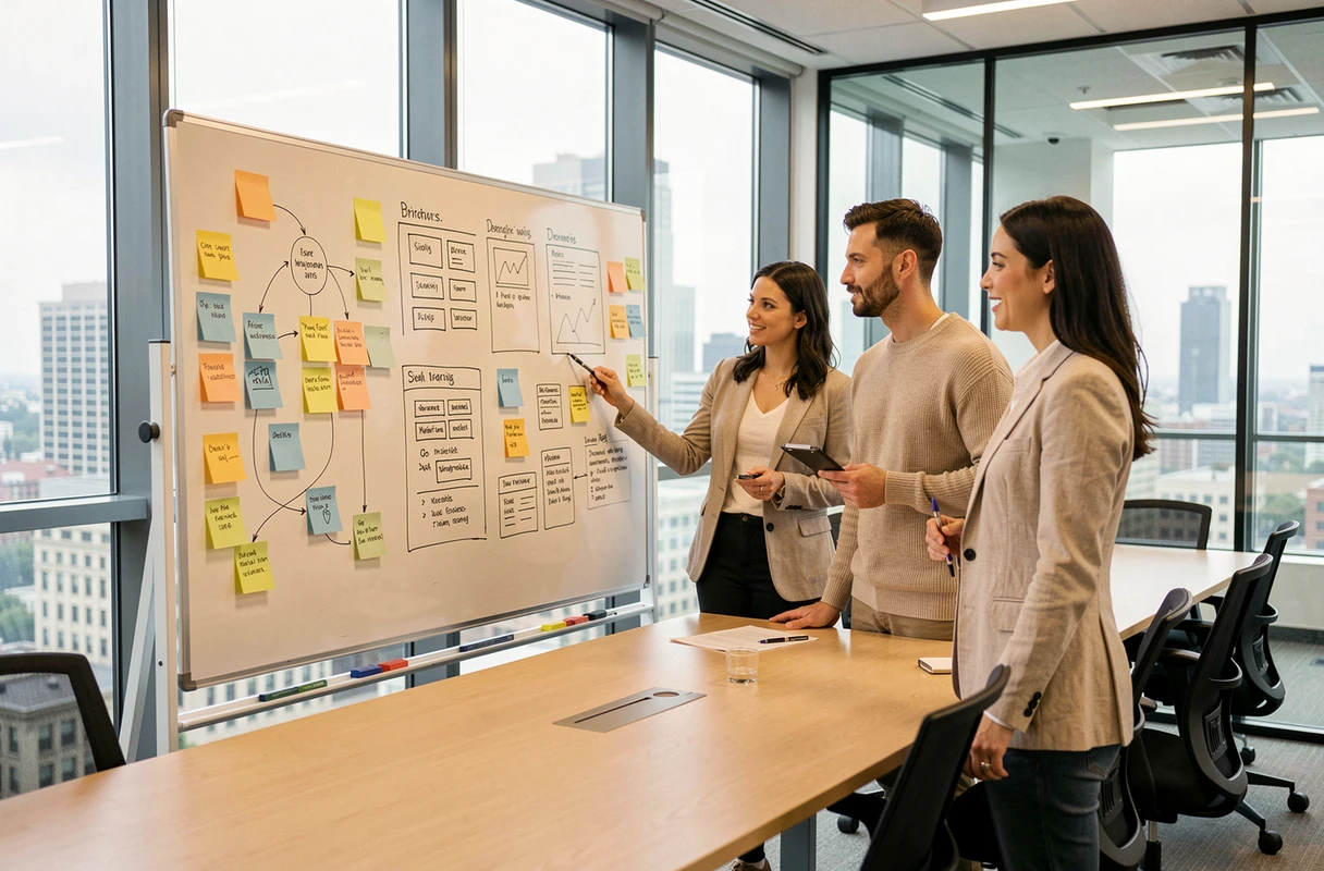 Équipe de professionnels planifiant la création d'un site web sur-mesure en agence