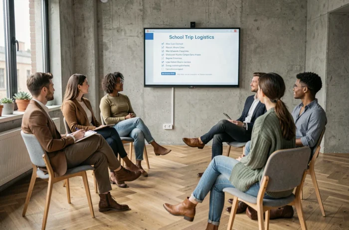 Groupe d'enseignants participant à une formation professionnelle sur l'organisation de voyages scolaires